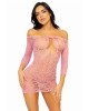 Сукня-сітка з сердечками Leg Avenue Heart net mini dress Pink, зав’язки, відкриті плечі, one size