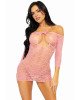 Сукня-сітка з сердечками Leg Avenue Heart net mini dress Pink, зав’язки, відкриті плечі, one size