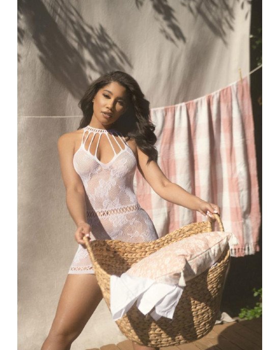 Ажурна сукня-сітка Leg Avenue Lace mini dress with cut-outs White, one size Ажурна сукня-сітка Leg Avenue Lace mini dress with cut-outs White, one size