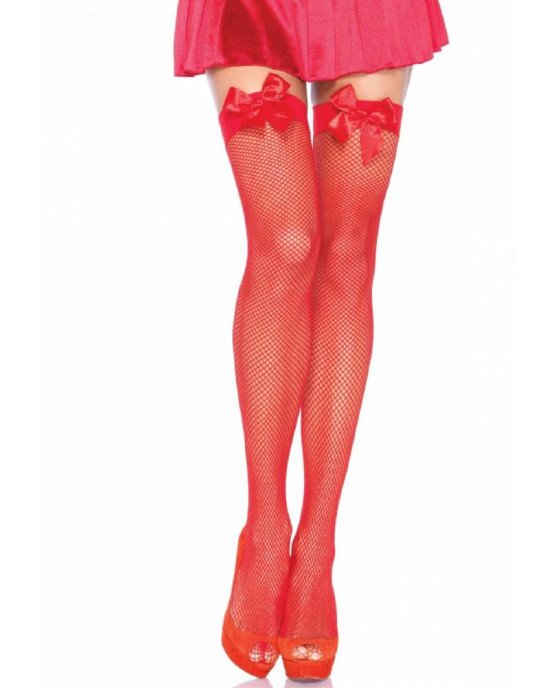 Leg Avenue Fishnet Thigh Highs With Bow OS Red