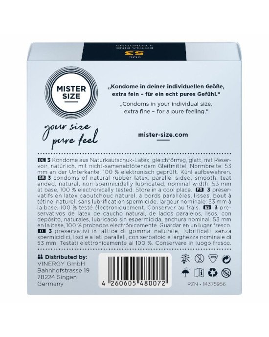 Презервативи Mister Size - pure feel - 53 (3 condoms), товщина 0,05 мм Презервативи Mister Size - pure feel - 53 (3 condoms), товщина 0,05 мм