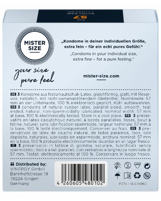 Презервативи Mister Size - pure feel - 57 (3 condoms), товщина 0,05 мм Презервативи Mister Size - pure feel - 57 (3 condoms), товщина 0,05 мм