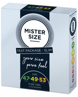 Набір презервативів Mister Size - pure feel - 47–49–53 (3 condoms), 3 розміри, товщина 0,05 мм Набір презервативів Mister Size - pure feel - 47–49–53 (3 condoms), 3 розміри, товщина 0,05 мм