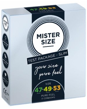 Набір презервативів Mister Size - pure feel - 47–49–53 (3 condoms), 3 розміри, товщина 0,05 мм