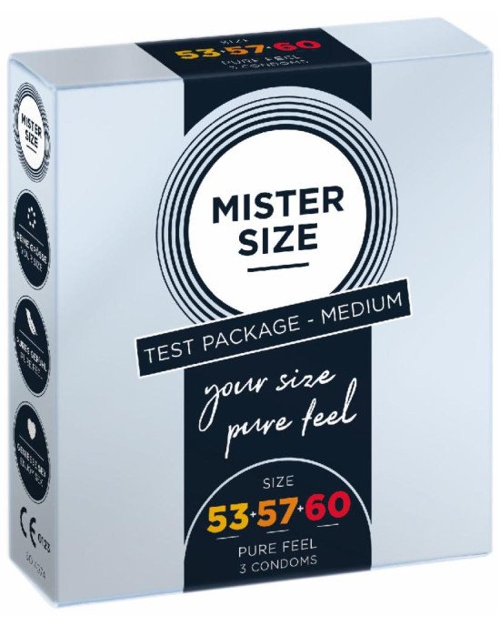 Набір презервативів Mister Size - pure feel - 53–57–60 (3 condoms), 3 розміри, товщина 0,05 мм Набір презервативів Mister Size - pure feel - 53–57–60 (3 condoms), 3 розміри, товщина 0,05 мм