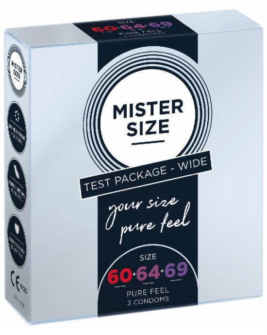 Набір презервативів Mister Size - pure feel - 60–64–69 (3 condoms), 3 розміри, товщина 0,05 мм Набір презервативів Mister Size - pure feel - 60–64–69 (3 condoms), 3 розміри, товщина 0,05 мм