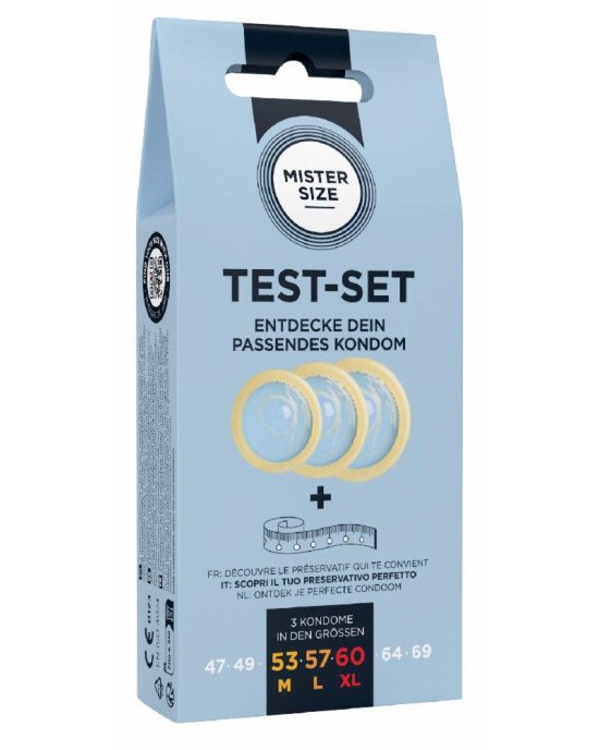Набір презервативів Mister Size test-set 53–57–60, 3 розміри + лінійка, товщина 0,05 мм Набір презервативів Mister Size test-set 53–57–60, 3 розміри + лінійка, товщина 0,05 мм