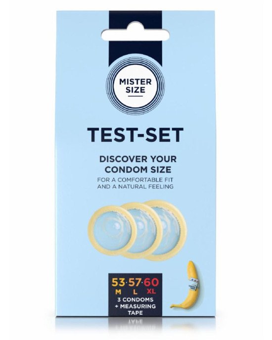 Набір презервативів Mister Size test-set 53–57–60, 3 розміри + лінійка, товщина 0,05 мм Набір презервативів Mister Size test-set 53–57–60, 3 розміри + лінійка, товщина 0,05 мм