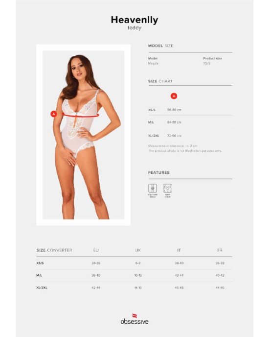 Еротичне напівпрозоре боді Obsessive Heavenlly crotchless teddy XL/2XL, з доступом Еротичне напівпрозоре боді Obsessive Heavenlly crotchless teddy XL/2XL, з доступом