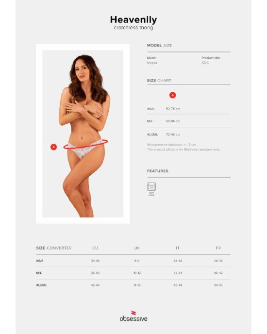 Мереживні танга Obsessive Heavenlly crotchless thong XL/2XL, з доступом Мереживні танга Obsessive Heavenlly crotchless thong XL/2XL, з доступом