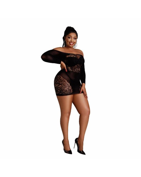 Сукня-бодістокінг Moonlight Plus Model 07 XL-XXXL Black, довгий рукав Сукня-бодістокінг Moonlight Plus Model 07 XL-XXXL Black, довгий рукав