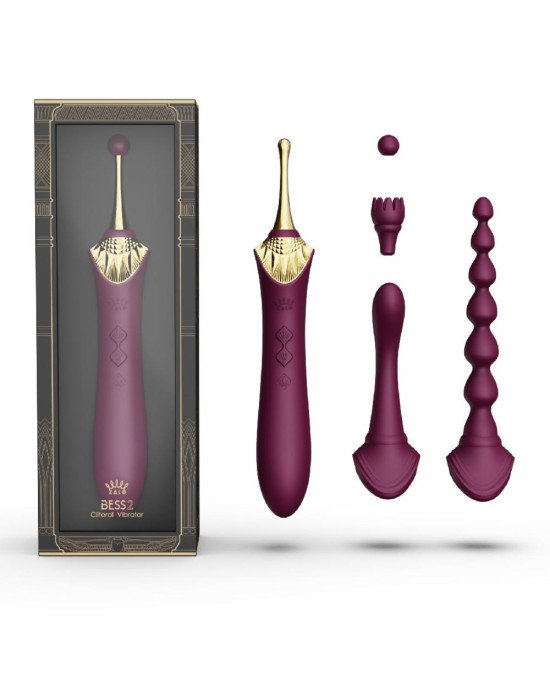 Вагінально-кліторальний вібратор Zalo — Bess 2 Velvet Purple, мультифункціональний із насадками