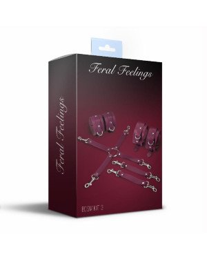 Набір Feral Feelings BDSM Kit 3 Burgundy, наручники, поножі, конектор