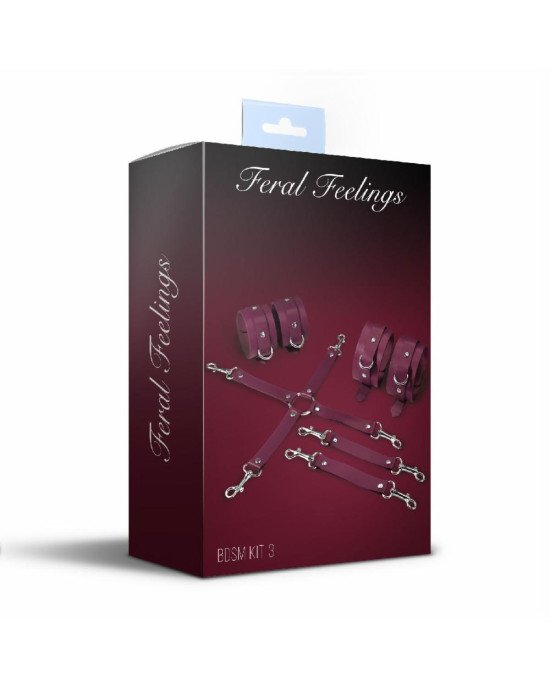 Набір Feral Feelings BDSM Kit 3 Burgundy, наручники, поножі, конектор