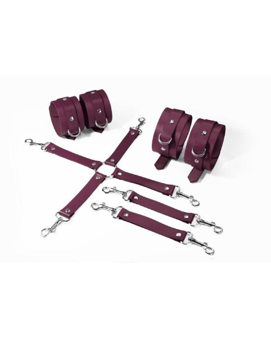 Набір Feral Feelings BDSM Kit 3 Burgundy, наручники, поножі, конектор