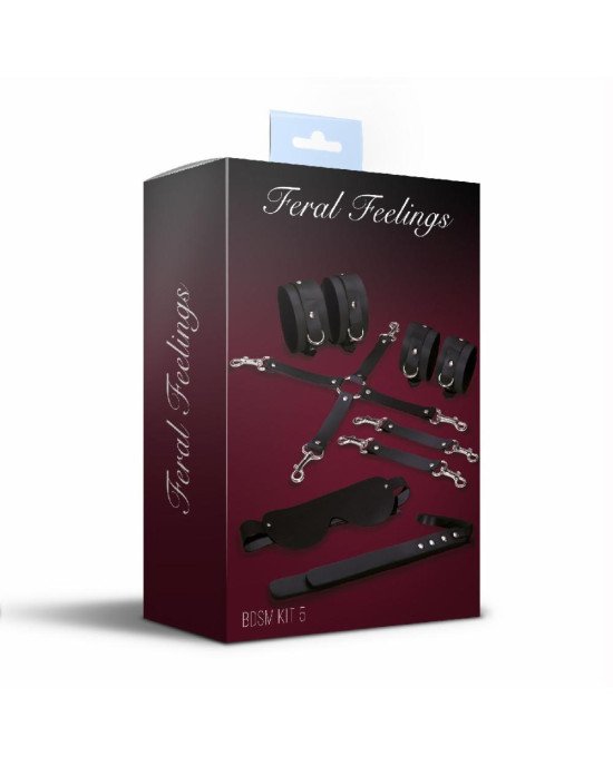 Набір Feral Feelings BDSM Kit 5 Black, наручники, поножі, конектор, маска, паддл