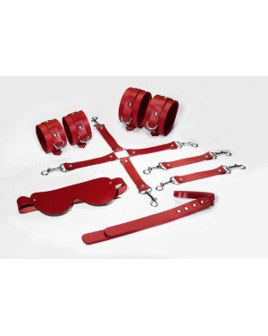 Набір Feral Feelings BDSM Kit 5 Red, наручники, поножі, конектор, маска, паддл