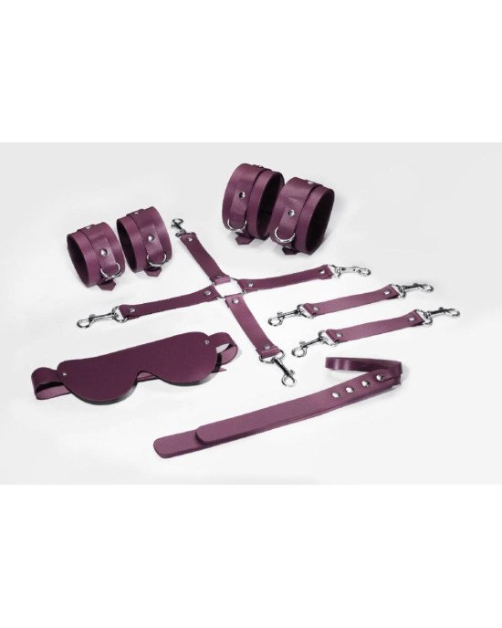Набір Feral Feelings BDSM Kit 5 Burgundy, наручники, поножі, конектор, маска, паддл Набір Feral Feelings BDSM Kit 5 Burgundy, наручники, поножі, конектор, маска, паддл