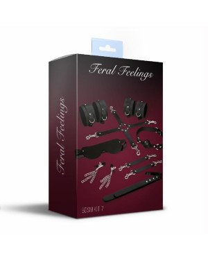 Набір Feral Feelings BDSM Kit 7 Black, наручники, поножі, конектор, маска, паддл, кляп, затискачі