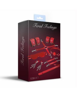 Набір Feral Feelings BDSM Kit 7 Red, наручники, поножі, конектор, маска, паддл, кляп, затискачі