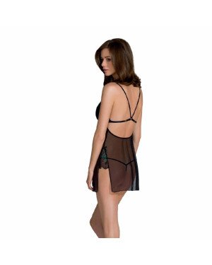 Сорочка Passion DELIENA CHEMISE L/XL black, стрінги із заниженою талією