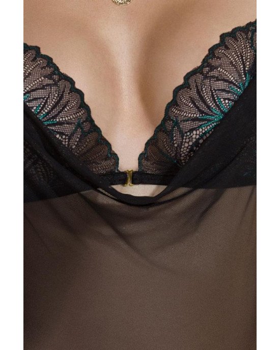 Сорочка Passion DELIENA CHEMISE S/M black, стрінги із заниженою талією
