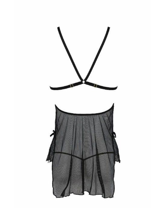 Сорочка Passion DELIENA CHEMISE S/M black, стрінги із заниженою талією