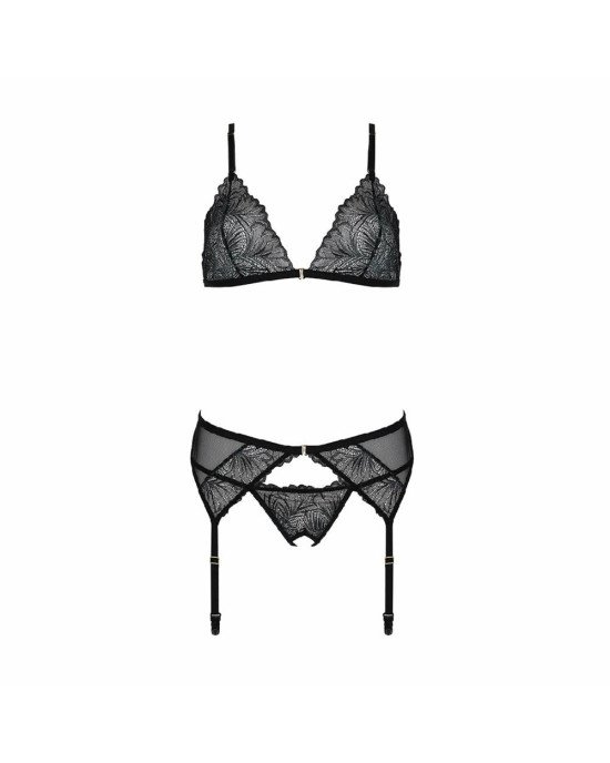 Комплект з відкритим доступом Passion DELIENA SET XXL/XXXL black, ліф, стрінги, пояс для панчіх Комплект з відкритим доступом Passion DELIENA SET XXL/XXXL black, ліф, стрінги, пояс для панчіх