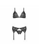 Комплект з відкритим доступом Passion DELIENA SET XXL/XXXL black, ліф, стрінги, пояс для панчіх Комплект з відкритим доступом Passion DELIENA SET XXL/XXXL black, ліф, стрінги, пояс для панчіх