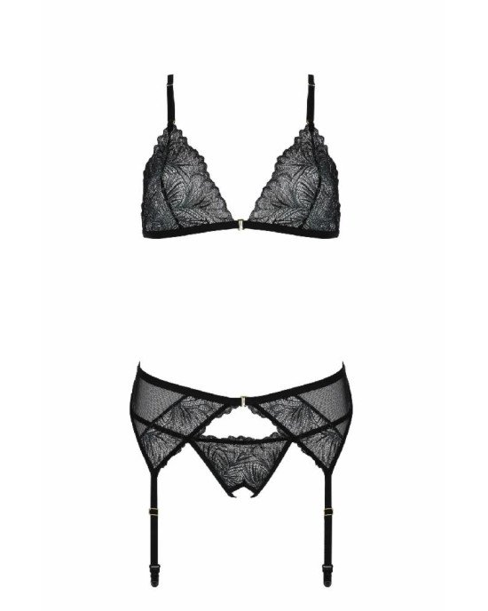 Комплект з відкритим доступом Passion DELIENA SET XXL/XXXL black, ліф, стрінги, пояс для панчіх Комплект з відкритим доступом Passion DELIENA SET XXL/XXXL black, ліф, стрінги, пояс для панчіх
