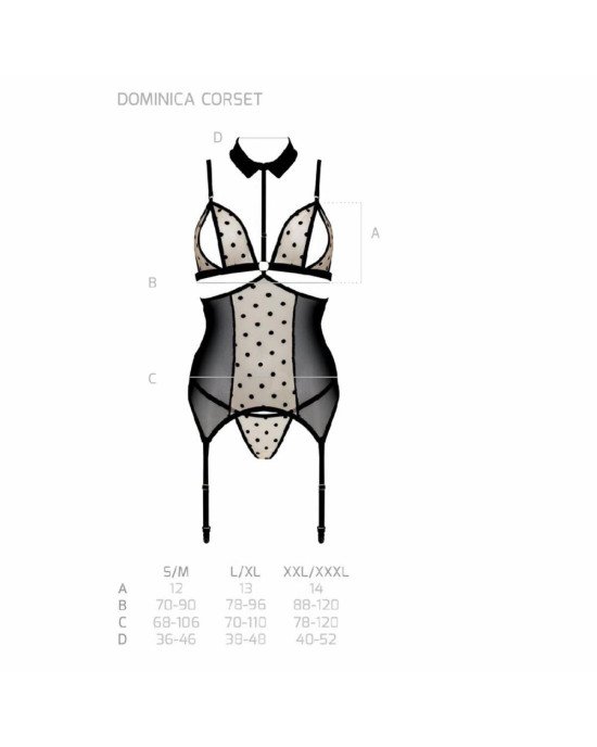 Корсет з відкритими грудьми Passion DOMINICA CORSET L/XL beige, пажі для панчіх, стрінги