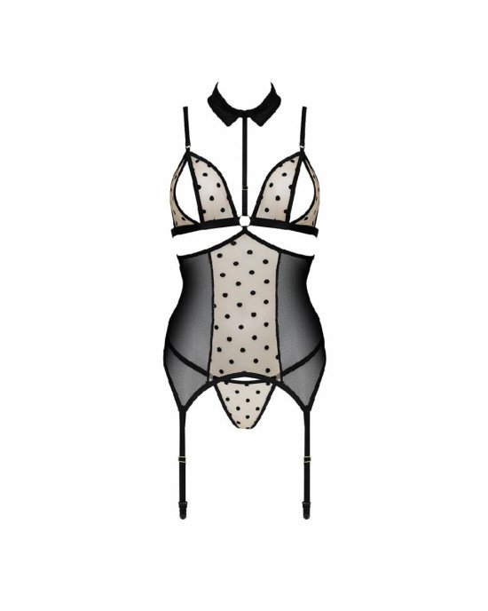 Корсет з відкритими грудьми Passion DOMINICA CORSET XXL/XXXL beige, пажі для панчіх, стрінги Корсет з відкритими грудьми Passion DOMINICA CORSET XXL/XXXL beige, пажі для панчіх, стрінги