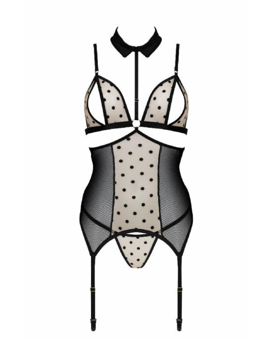 Корсет з відкритими грудьми Passion DOMINICA CORSET XXL/XXXL beige, пажі для панчіх, стрінги Корсет з відкритими грудьми Passion DOMINICA CORSET XXL/XXXL beige, пажі для панчіх, стрінги