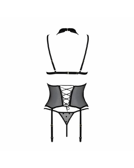 Корсет з відкритими грудьми Passion DOMINICA CORSET L/XL black, пажі для панчіх, стрінги Корсет з відкритими грудьми Passion DOMINICA CORSET L/XL black, пажі для панчіх, стрінги