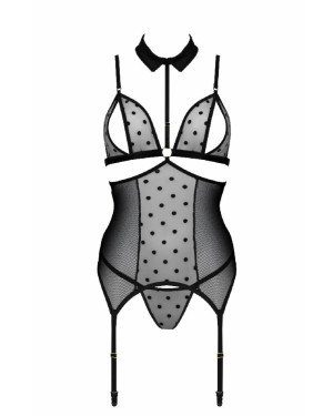 Корсет з відкритими грудьми Passion DOMINICA CORSET L/XL black, пажі для панчіх, стрінги Корсет з відкритими грудьми Passion DOMINICA CORSET L/XL black, пажі для панчіх, стрінги
