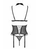 Корсет з відкритими грудьми Passion DOMINICA CORSET S/M black, пажі для панчіх, стрінги