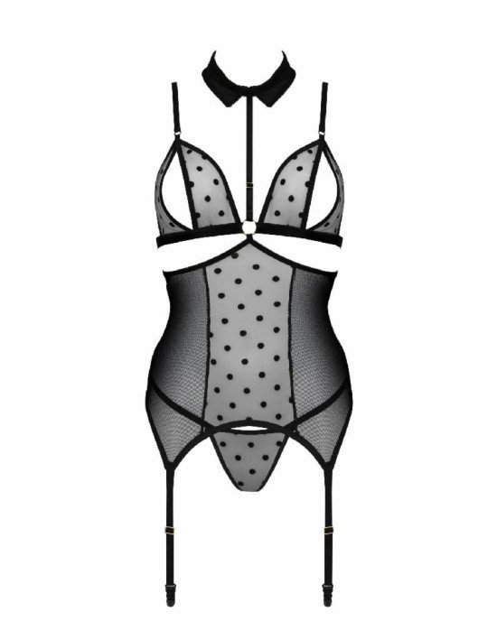 Корсет з відкритими грудьми Passion DOMINICA CORSET XXL/XXXL black, пажі для панчіх, стрінги Корсет з відкритими грудьми Passion DOMINICA CORSET XXL/XXXL black, пажі для панчіх, стрінги