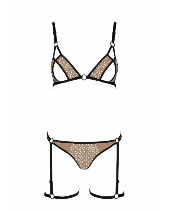 Еротичний комплект спідньої білизни Passion GABI SET S/M beige, трусики з гартерами Еротичний комплект спідньої білизни Passion GABI SET S/M beige, трусики з гартерами