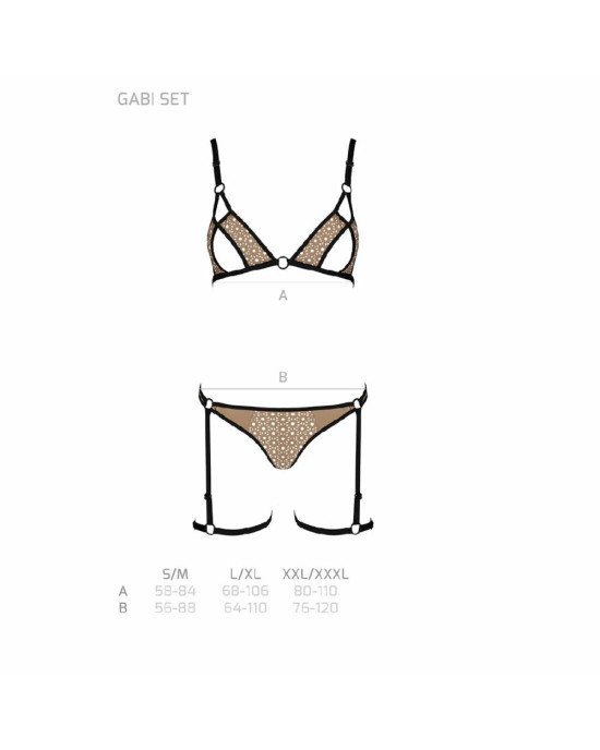 Еротичний комплект спідньої білизни Passion GABI SET XXL/XXXL beige, трусики з гартерами Еротичний комплект спідньої білизни Passion GABI SET XXL/XXXL beige, трусики з гартерами
