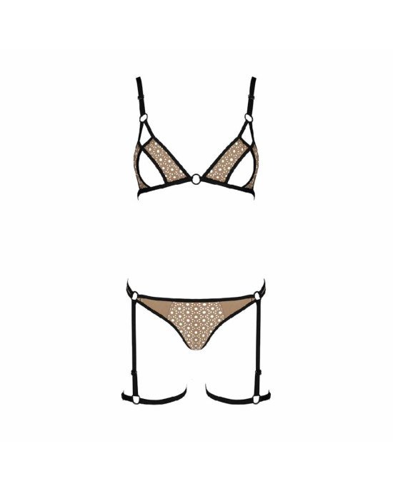 Еротичний комплект спідньої білизни Passion GABI SET XXL/XXXL beige, трусики з гартерами Еротичний комплект спідньої білизни Passion GABI SET XXL/XXXL beige, трусики з гартерами