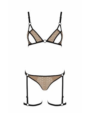 Еротичний комплект спідньої білизни Passion GABI SET XXL/XXXL beige, трусики з гартерами Еротичний комплект спідньої білизни Passion GABI SET XXL/XXXL beige, трусики з гартерами