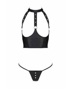 Комплект білизни з відкритими грудьми Passion GENEVIA SET WITH OPEN BRA L/XL black, корсет, стрінги