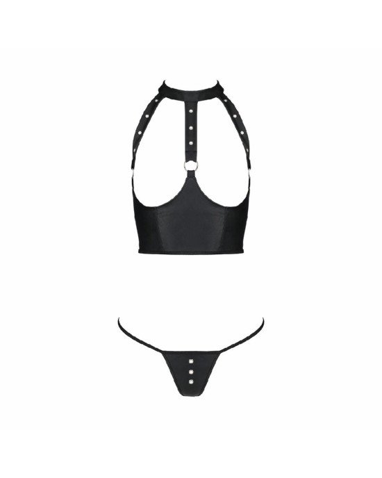 Комплект білизни з відкритими грудьми Passion GENEVIA SET WITH OPEN BRA S/M black, корсет, стрінги Комплект білизни з відкритими грудьми Passion GENEVIA SET WITH OPEN BRA S/M black, корсет, стрінги