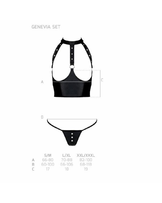 Комплект білизни з відкритими грудьми Passion GENEVIA SET WITH OPEN BRA S/M black, корсет, стрінги Комплект білизни з відкритими грудьми Passion GENEVIA SET WITH OPEN BRA S/M black, корсет, стрінги