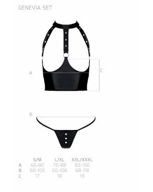 Комплект білизни з відкритими грудьми Passion GENEVIA SET WITH OPEN BRA S/M black, корсет, стрінги