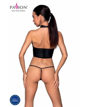 Комплект білизни з відкритими грудьми Passion GENEVIA SET WITH OPEN BRA XXL/XXXL black, корсет, стрі
