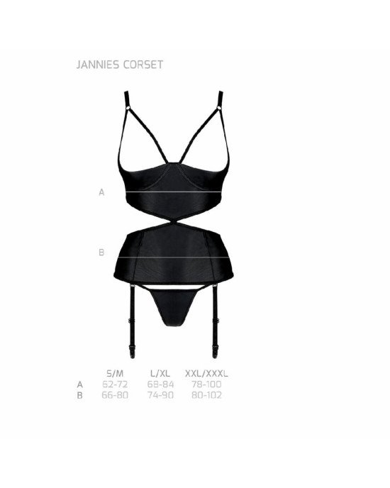 Корсет з відкритими грудьми Passion JANNIES CORSET L/XL black, стрінги в наборі Корсет з відкритими грудьми Passion JANNIES CORSET L/XL black, стрінги в наборі