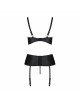 Корсет з відкритими грудьми Passion JANNIES CORSET XXL/XXXL black, стрінги в наборі