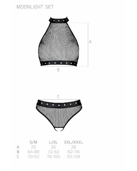 Білизна з відкритим доступом Passion MOONLIGHT SET XXL/XXXL black, топ, стрінги Білизна з відкритим доступом Passion MOONLIGHT SET XXL/XXXL black, топ, стрінги