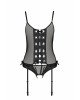 Корсет зі шнурівкою Passion NESSY CORSET L/XL black, стрінги з відкритим доступом, пажі для панчіх Корсет зі шнурівкою Passion NESSY CORSET L/XL black, стрінги з відкритим доступом, пажі для панчіх